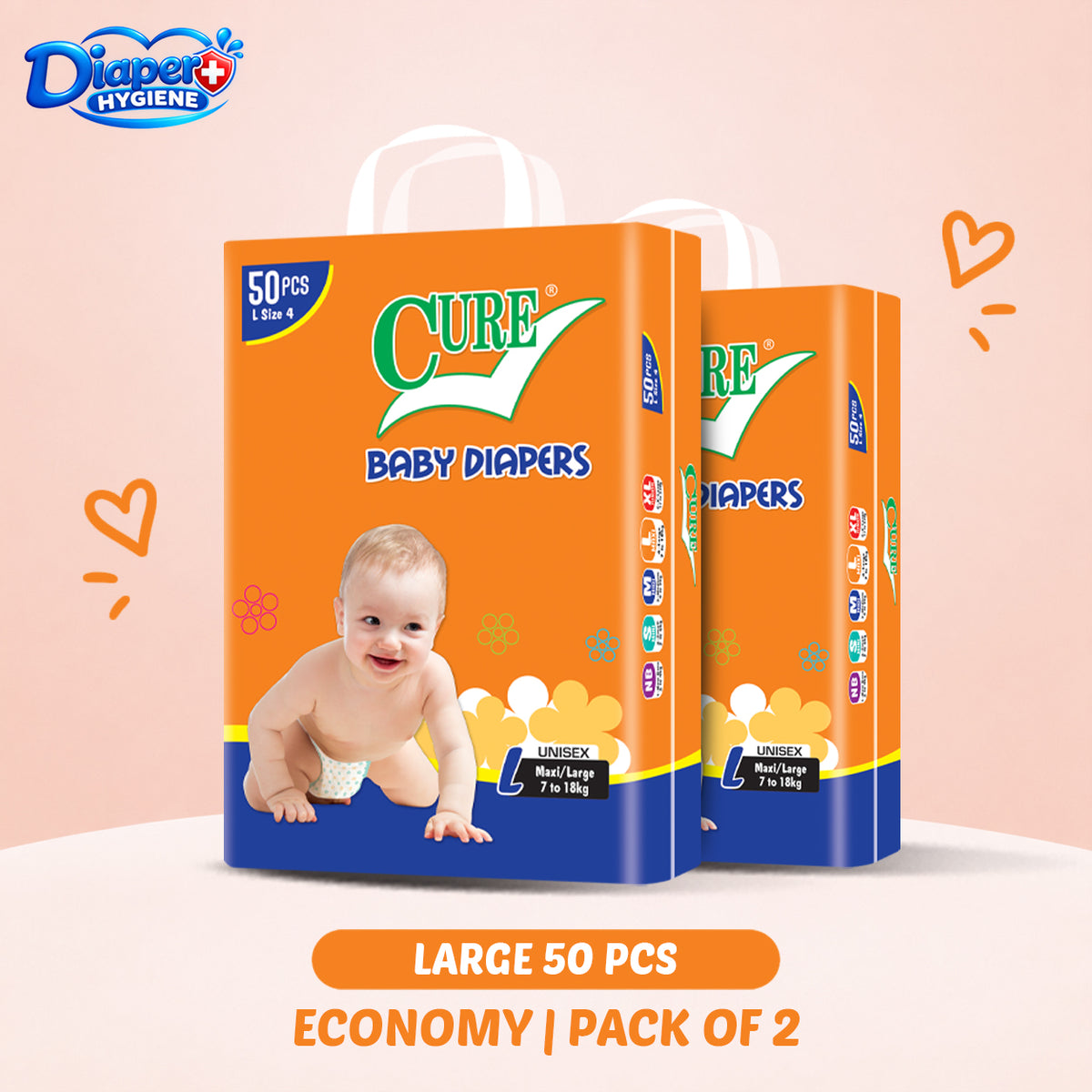 Cure Economy Baby Diaper Pack of 2 | Affordable Diapers