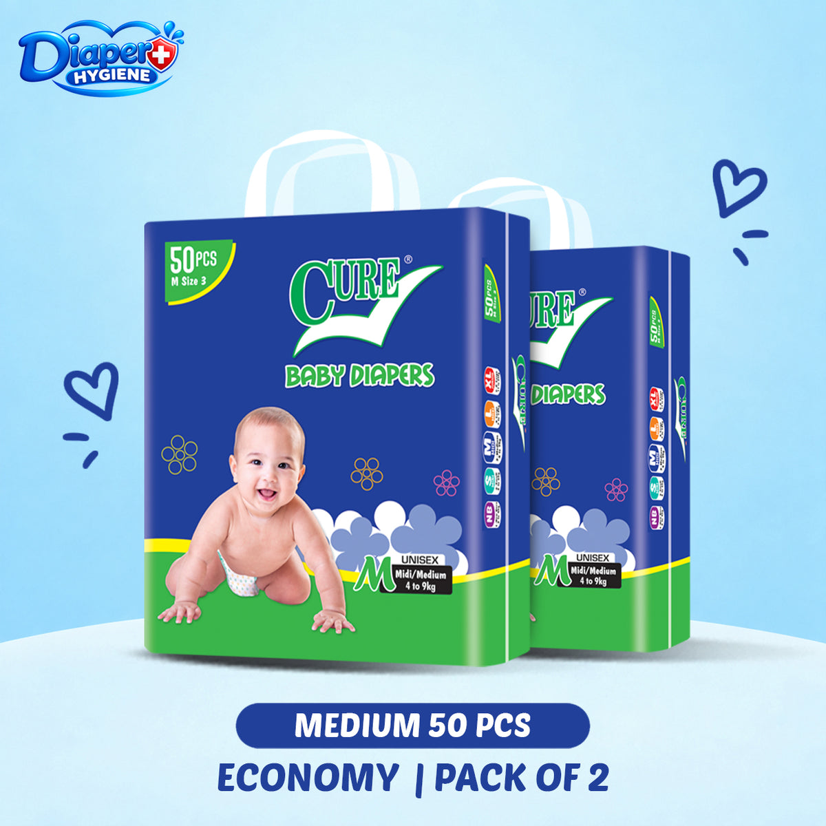 Cure Economy Baby Diaper Pack of 2 | Affordable Diapers