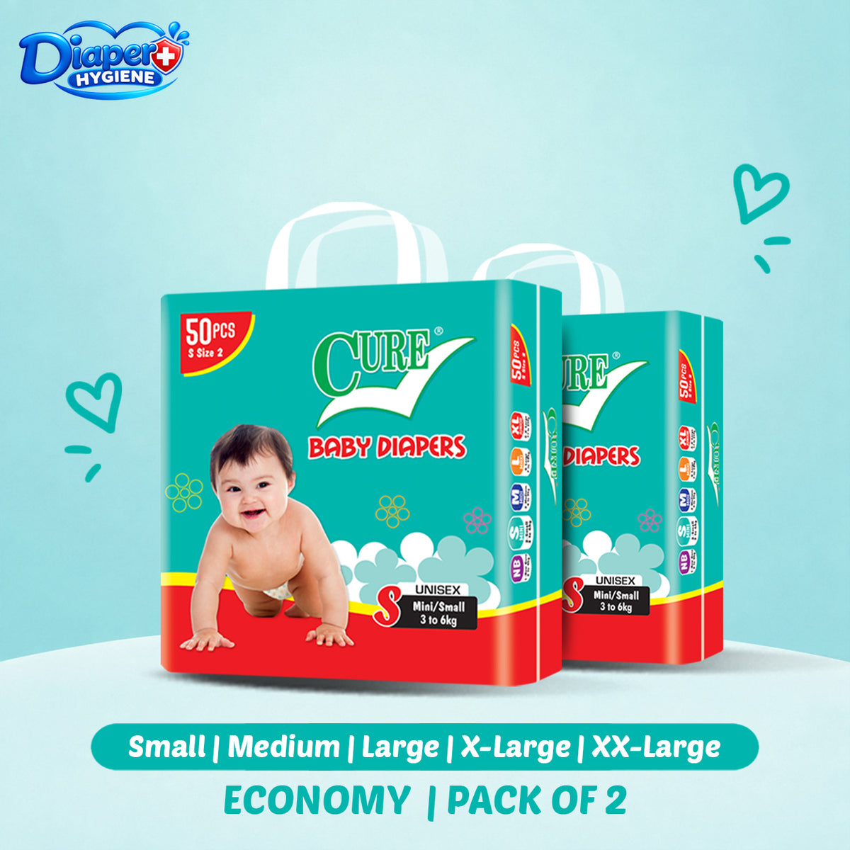 Cure Economy Baby Diaper Pack of 2 | Affordable Diapers