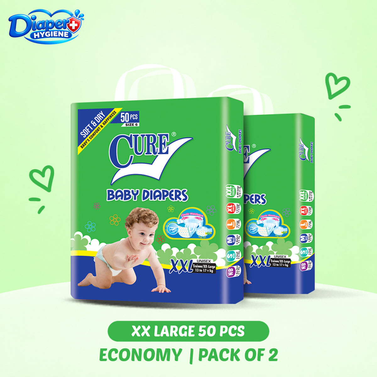 Cure Economy Baby Diaper Pack of 2 | Affordable Diapers