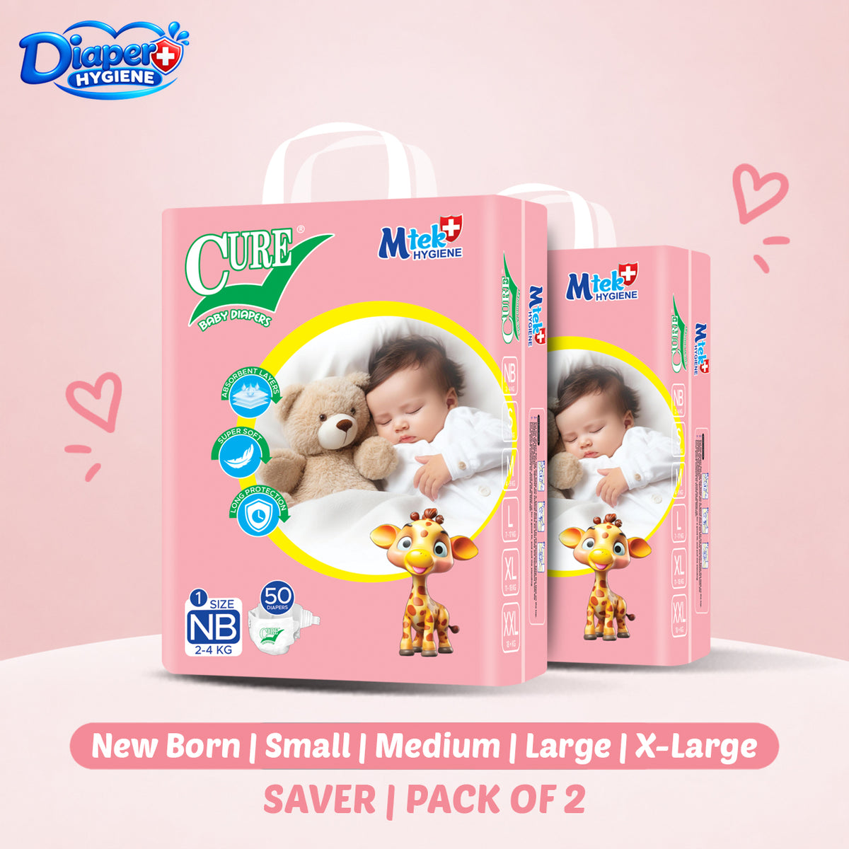 Cure Saver Baby Diaper Pack of 2 | Affordable & Comfortable Diapers