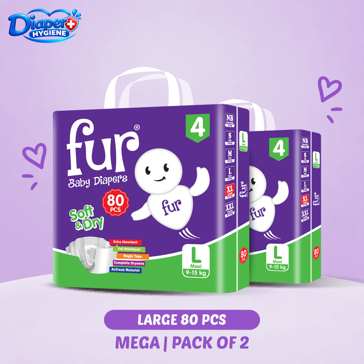 Fur Mega Baby Diaper Pack of 2 | Comfortable & Reliable Protection