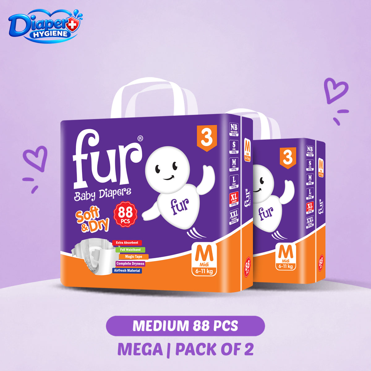 Fur Mega Baby Diaper Pack of 2 | Comfortable & Reliable Protection