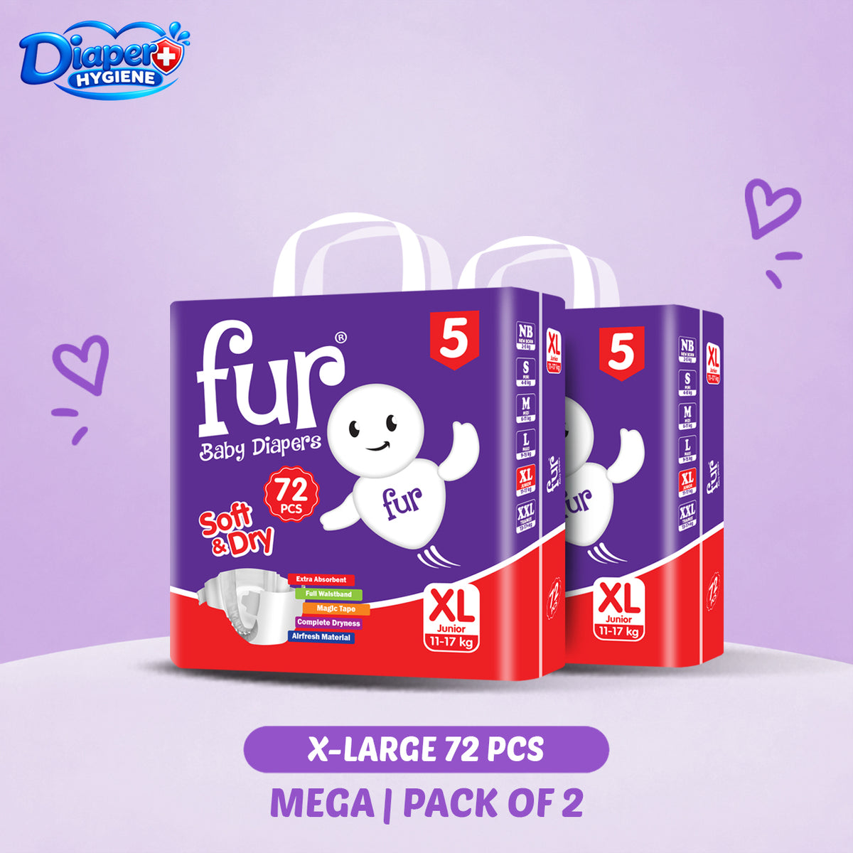 Fur Mega Baby Diaper Pack of 2 | Comfortable & Reliable Protection