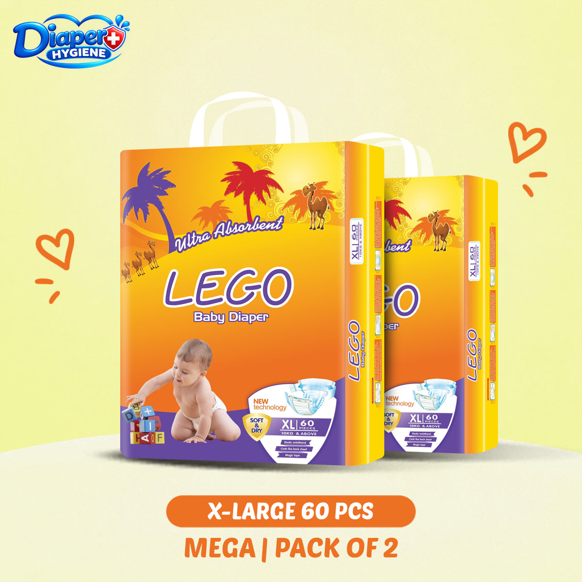 Lego Mega Baby Diaper Pack of 2 | Soft & Comfortable Baby Care