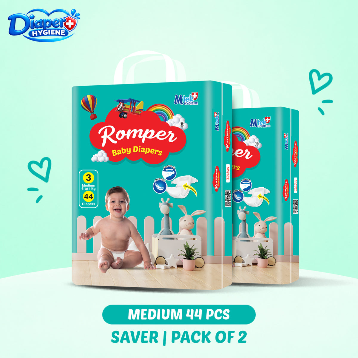 Romper Saver Baby Diaper Pack of 2 | Soft & Comfortable Baby Care