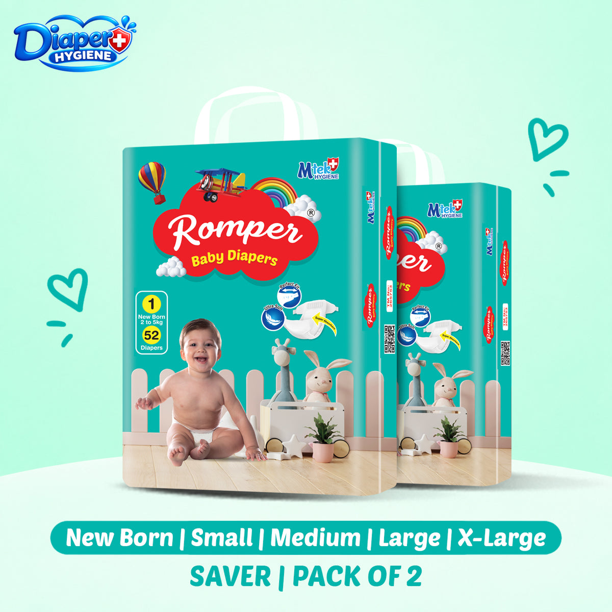 Romper Saver Baby Diaper Pack of 2 | Soft & Comfortable Baby Care